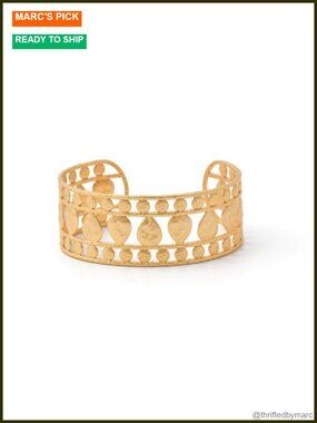 Gold Plated Copper Alloy Open Cuff Bangle Hammered Cutout Knot Design